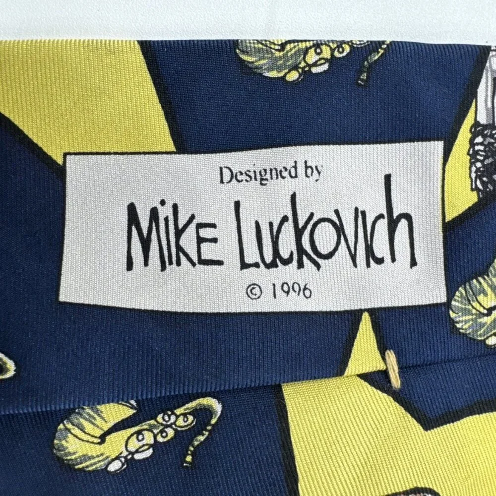 Democratic Political Tie Silk Mike Luckovich Bill Clinton Democrat Saxophone 90s